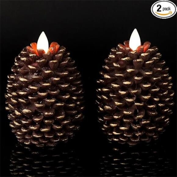 Flameless Candles with Timer, Battery Operated Flickering Wick Real Wax Pine - Picture 7 of 7